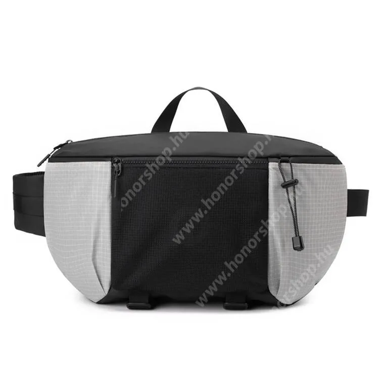 Vivo Y31s 5G WEPOWER 6630 álló tok, Crossbody, Melltáska, Cipzár, Állítható pánt, Cseppálló nylon szövet, 410 x 230 x 120mm, Világosszürke