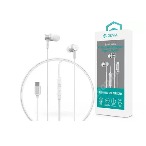 HUAWEI Honor X5b Plus Devia Smart Type-C sztereó fülhallgató, headset, Type-C csatlakozás, Mikrofon, Felvevő és hangerő szabályzó gomb, DAC chip, 1,2m vezeték, Ezüst