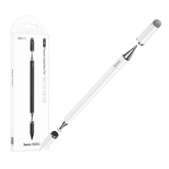 HUAWEI Honor Pad X8a Hoco 3 in 1 érintőképernyő ceruza, Kapacitív kijelzőhöz, Érintőpárnával és érintőtányérral is, Golyóstoll, KÉZÍRÁSRA, RAJZOLÁSRA ALKALMAS, Fehér