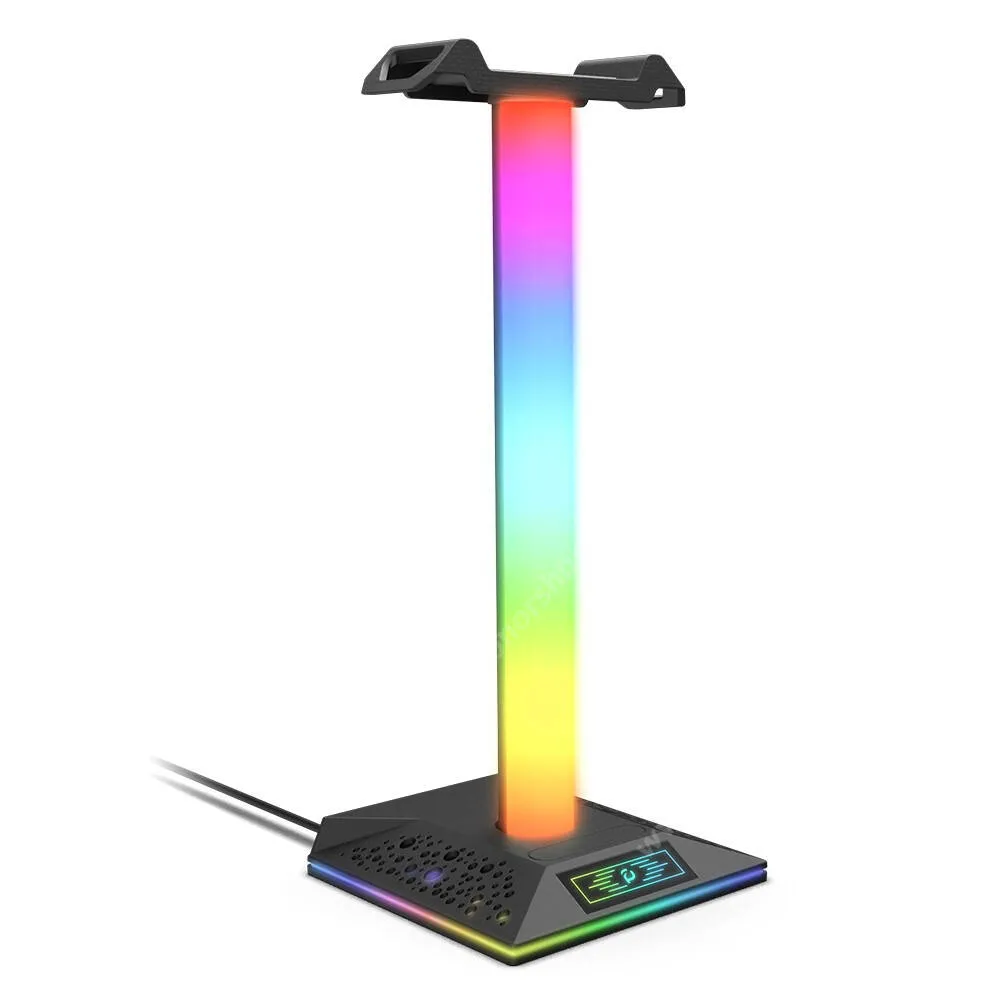 Evolveo StrongPhone X4 RGB színváltós gamer fejhallgató állvány 2 x USB-A, 1 x USB-C aljzattal csatlakozással, 272 x 110mm, Fekete