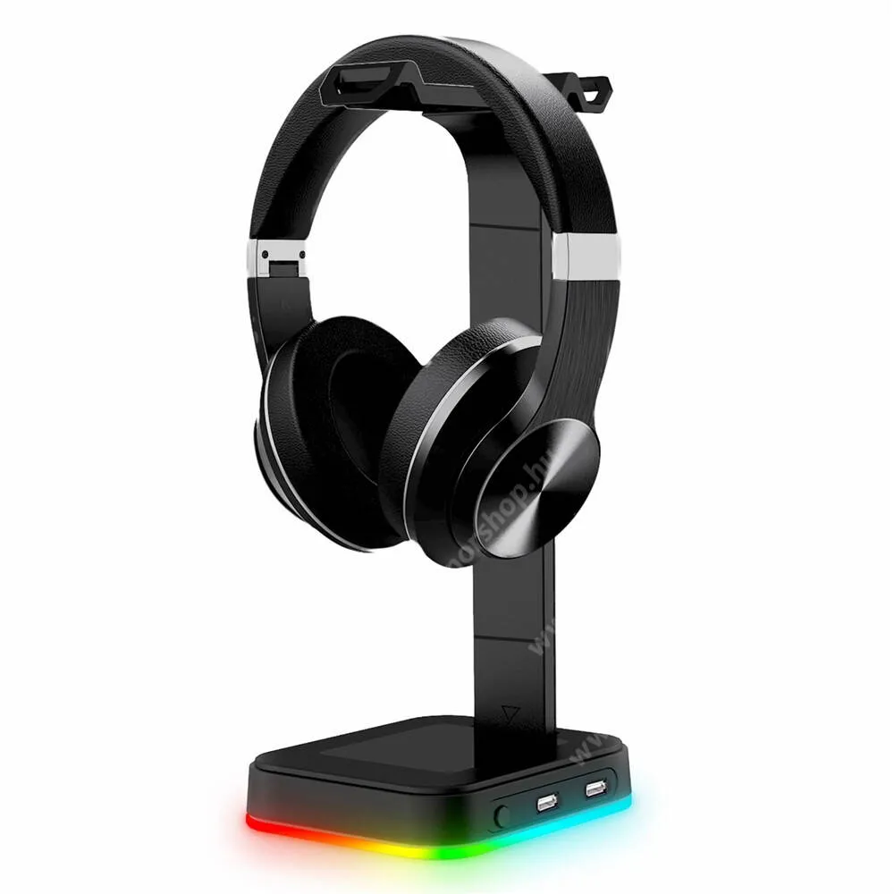 Vivo Y31s 5G RGB színváltós gamer fejhallgató állvány USB hubbal és Type-C csatlakozással, Fekete