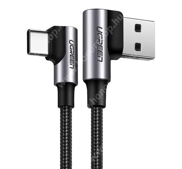 Vivo Y31s 5G UGREEN adat és gyorstöltő kábel, USB-C / USB-A, Derékszögű, 3A, 15W, Gyorstöltés, 50cm hosszú, Szövettel bevont, US176, Sötétszürke