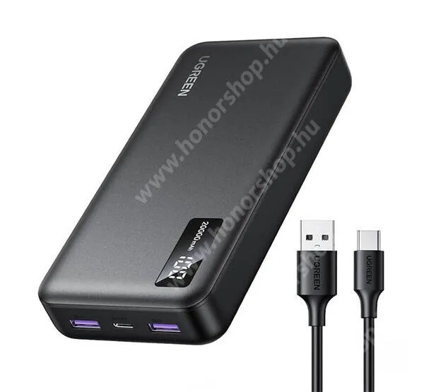 Vivo Y31s 5G UGREEN power bank, Vésztöltő, 2 x USB-A, 1 x USB-C aljzat, 20000mAh, 20W, PD gyorstöltő, LED kijelző, PB312, Fekete