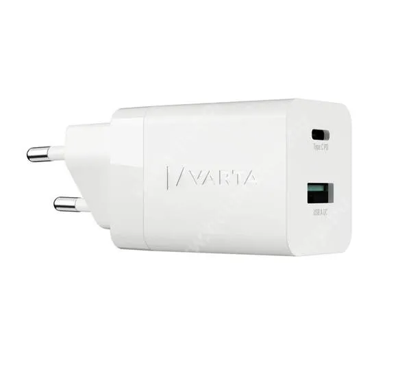  VARTA hálózati töltőfej, 1 x USB-A QC 3.0 + 1 x USB-C aljzat, 38W, GaN, PD gyorstöltő, 57955101111, Kábel nélkül, Fehér