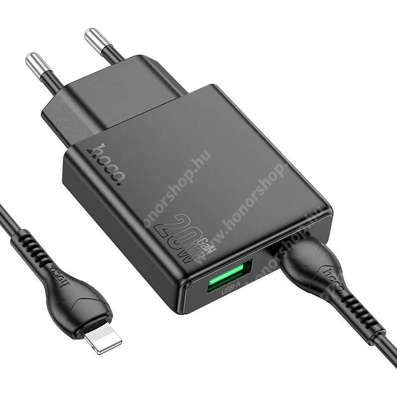 Evolveo StrongPhone X4 Hoco N38 hálózati gyorstöltő, 1 x USB-A, 1 x USB-C aljzat, 20W, PD 3.0 gyorstöltés, Lightning kábel, Fekete