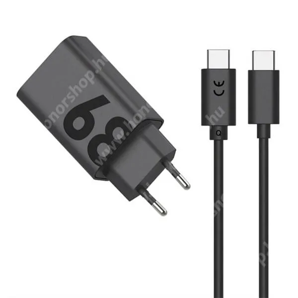 HUAWEI Honor View30 Pro Motorola TurboPower hálózati gyorstöltő, 1 x USB-C aljzat, 68W, GaN, PD 3.0, QC 3.0 gyorstöltés, 1 x Type-C kábel, PG38C06279, Fekete