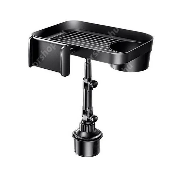 Vivo Y31s 5G Remax autós telefontartó, Pohártartóba tehető, Álltható, 4-6,5"-os méretű készülékekhez + Pohártartó és ételtálca, Fekete