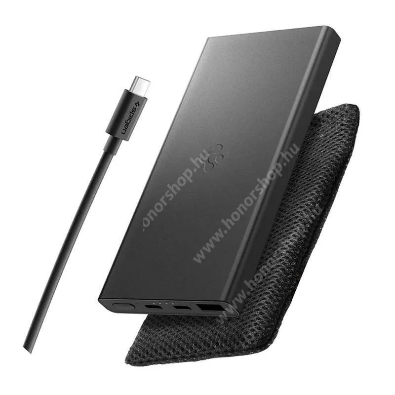 HUAWEI Honor Pad V9 (ROL-W00) Spigen power bank, Vésztöltő, 1 x USB-A, 2 x USB-C csatlakozó 10000mAh, 30W, PD 3.0, LED jelzés, Type-C kábel, Hordozó tok, ABA09431, EA2210, Fekete
