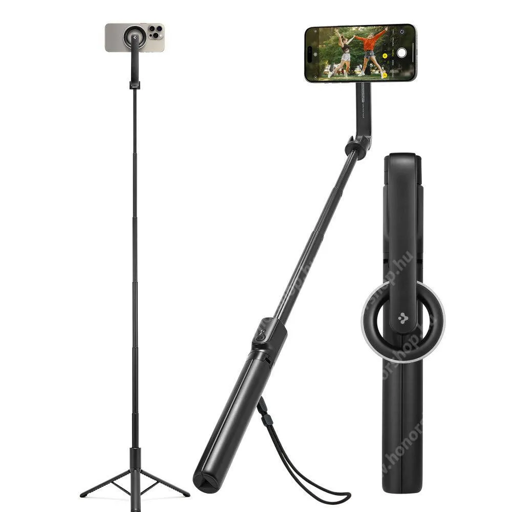 Vivo Y31s 5G Spigen teleszkópos Magsafe mágneses selfie bot és tripod állvány, 25-120cm-ig állítható, Bluetooth kioldó, AMP07659, Fekete