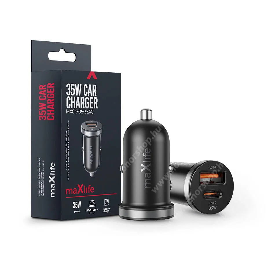 HUAWEI Honor X5b Plus maXlife autós telefontöltő, 1 x USB-A, 1 x USB-C aljzat, 35W, PD 3.0, QC 3.0, AFC, FCP, SCP, PPS gyorstöltés, Kábel nélkül, MXCC-05, Fekete