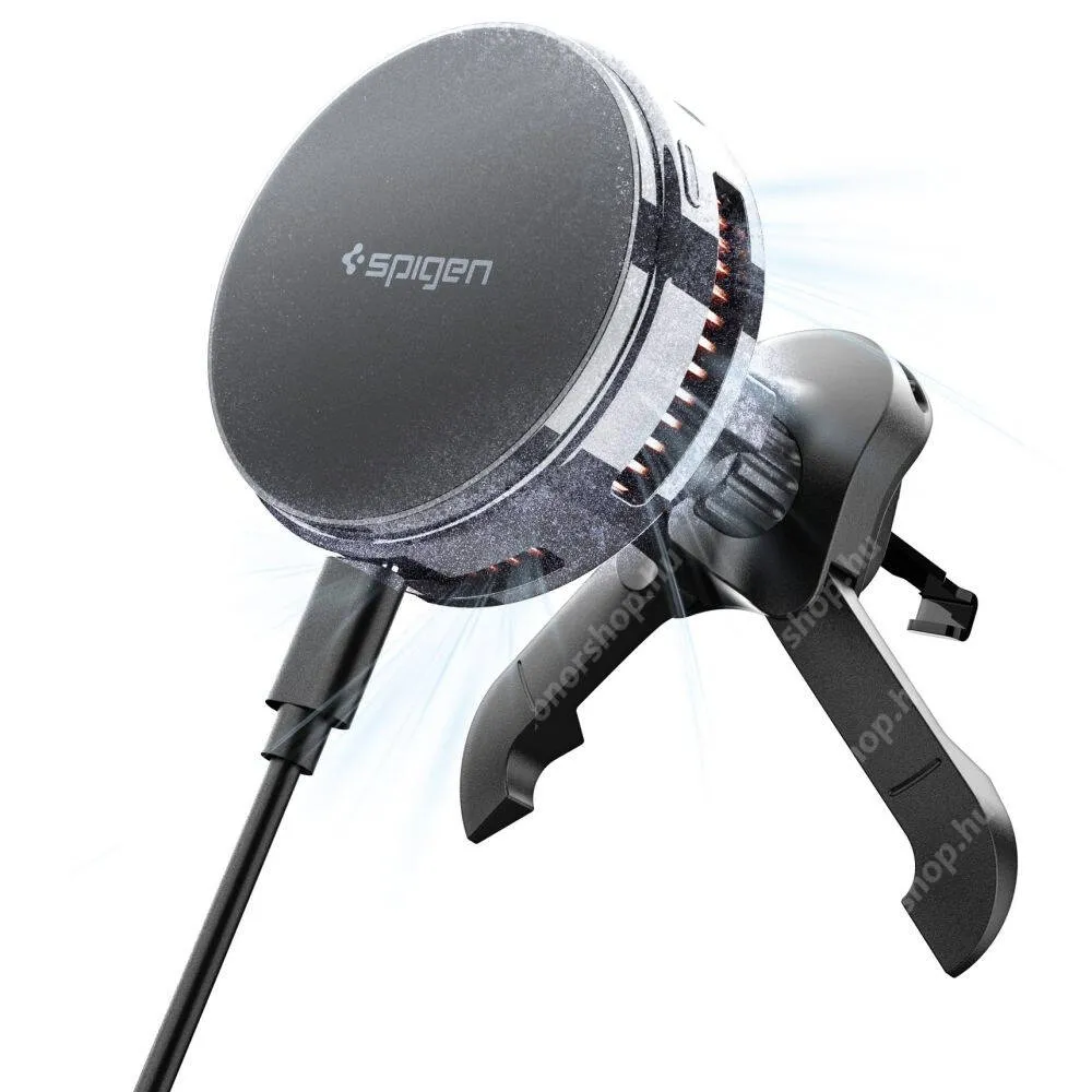 HUAWEI Honor Note 10 Spigen Essential Peltier autós telefontartó, Szellőzőrcsra rögzíthető, MagSafe 25W Qi2.2 vezetéknélküli töltés, EV25MFAQ, Fekete