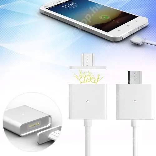 Evolveo StrongPhone X4 Mágneses adatátviteli kábel / USB töltő - microUSB 2.0, 1m hosszú, porvédő funkció, akár 2,4A töltőáram átvitelére képes, 12W - FEHÉR